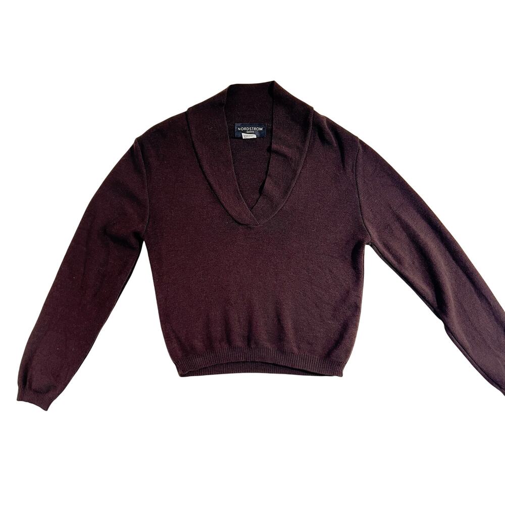 Nordstrom Savvy Shawl Collar Sweater Woman M 100% Extra Fine Merlino Wool Italy